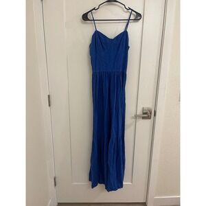 Linen Blend YFB Blue Tiered Maxi Dress Princess Cottagecore Prairie